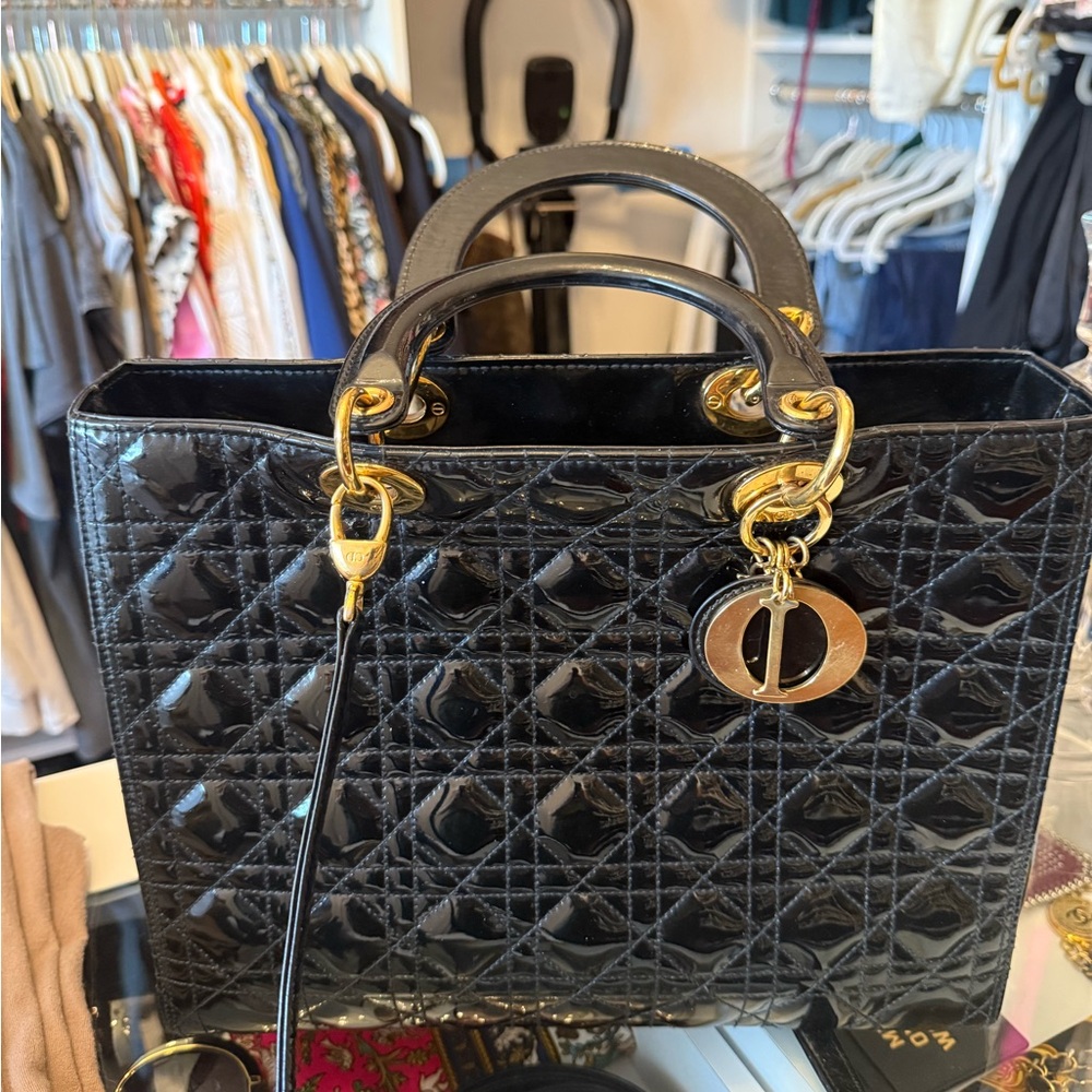 Dior Black Quilted Tote with Elegant Golden Accents
